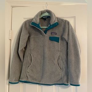 Patagonia Grey and Teal “Snap-T” Fleece Pullover